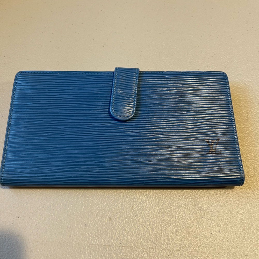 LV Blue Epi long zip wallet